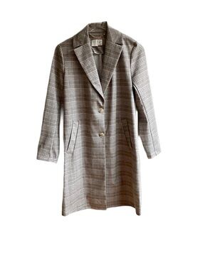 Joie Glen Plaid Trench Coat Size S Gray Cream 2 Button Single Breasted Jacket
